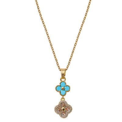 Turquoise & Crystal Clover Pendant