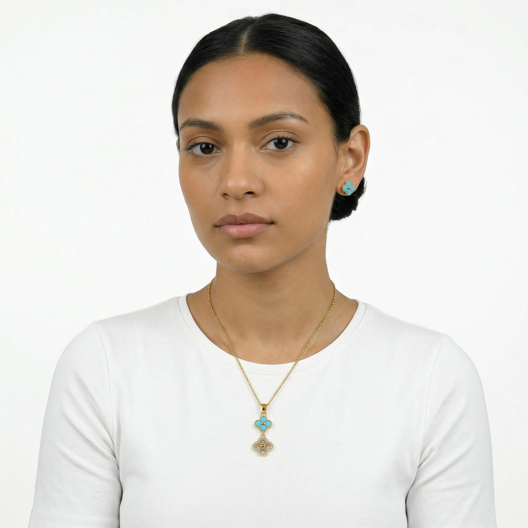 Turquoise & Crystal Clover Pendant