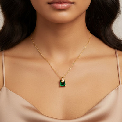Gold Heart & Green CZ Pendant