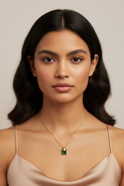Gold Heart & Green CZ Pendant