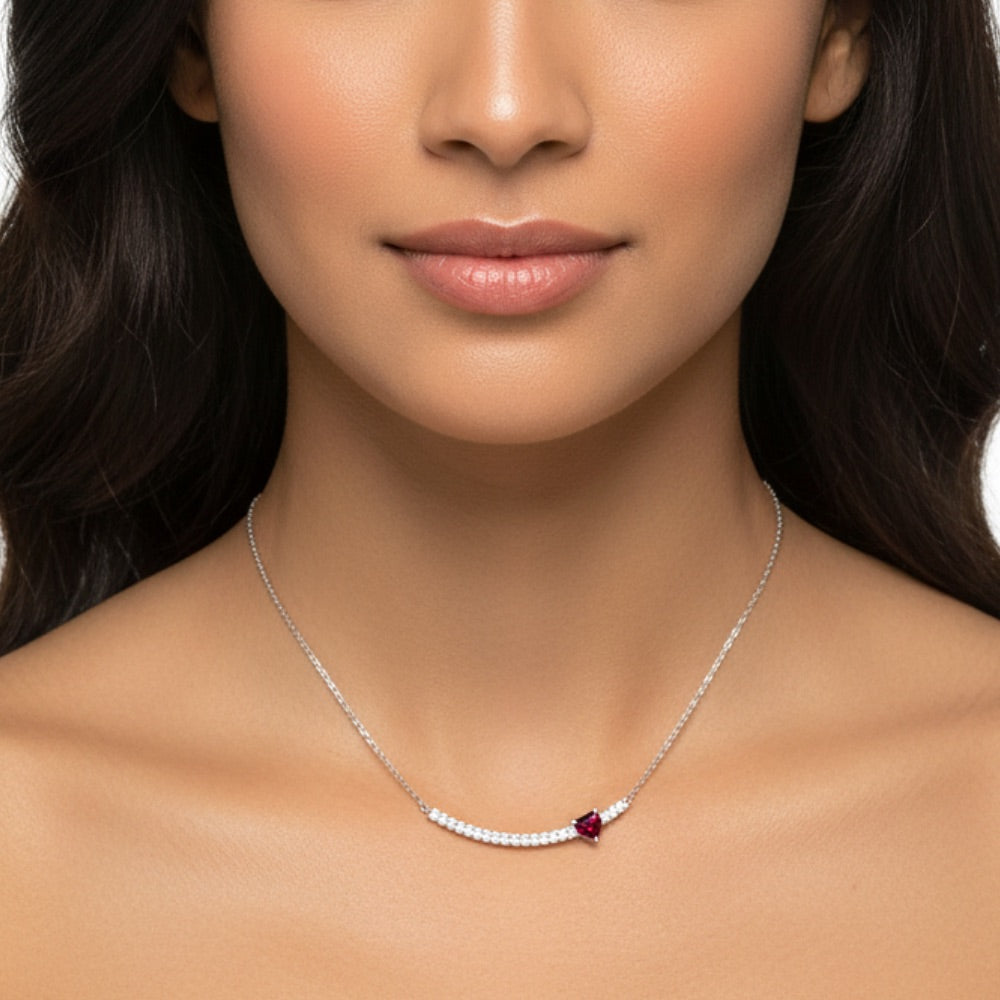 The Bar Necklace with Garnet CZ