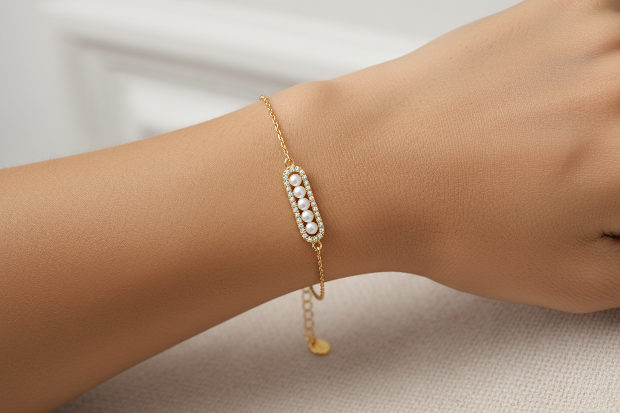 The Pink Box Faux Pearl & Crystal Bracelet