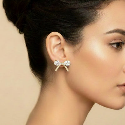 The Pink Box Crystal Bow Earrings