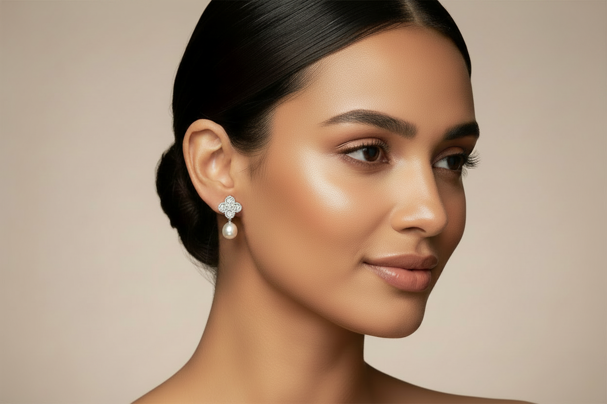 Pearl & Crystal Flower Earrings