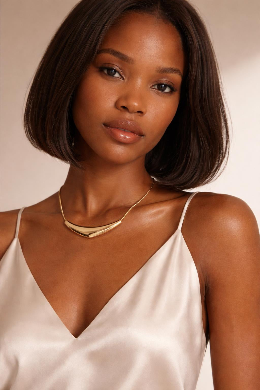 Full body view of the model wearing Evie Necklace