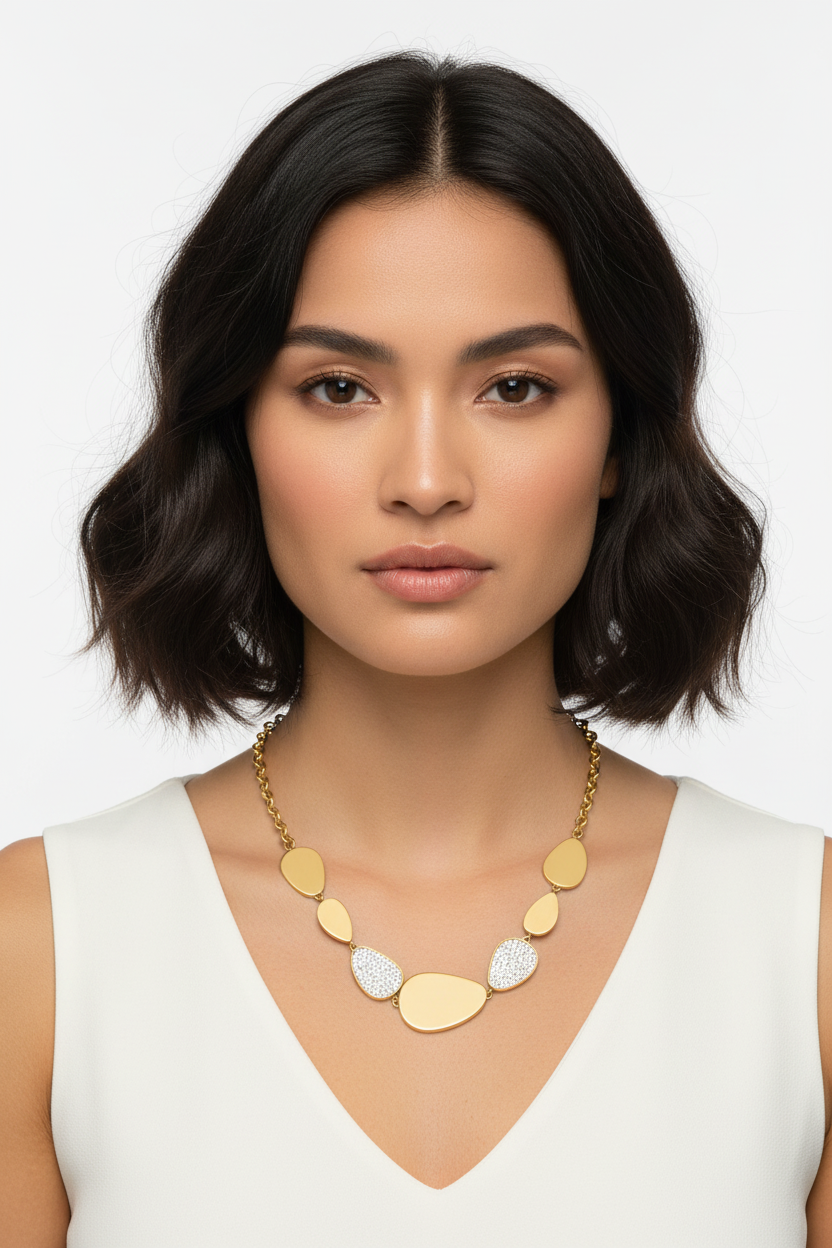 Gold Pebble Necklace on Model