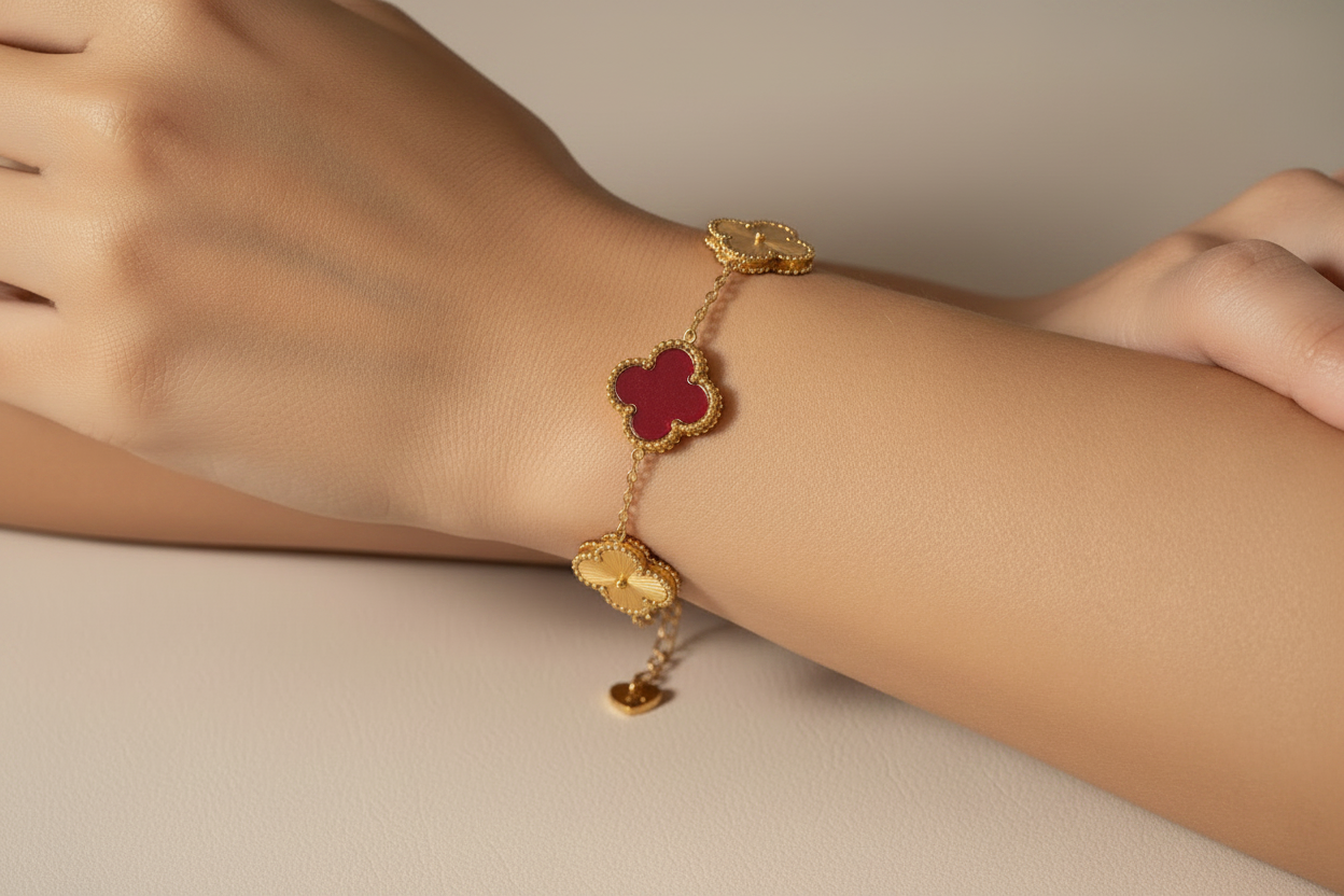 Burgundy & Gold Clover Bracelet