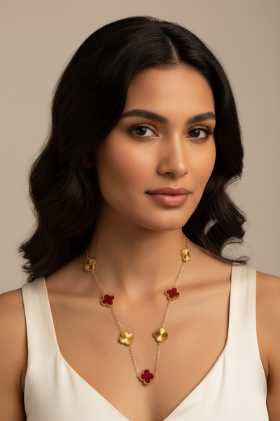 Burgundy & Gold Clover Necklace