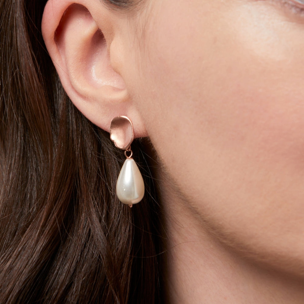Opal Pearl Earrings In Rose Gold - R Narayan Jewellers