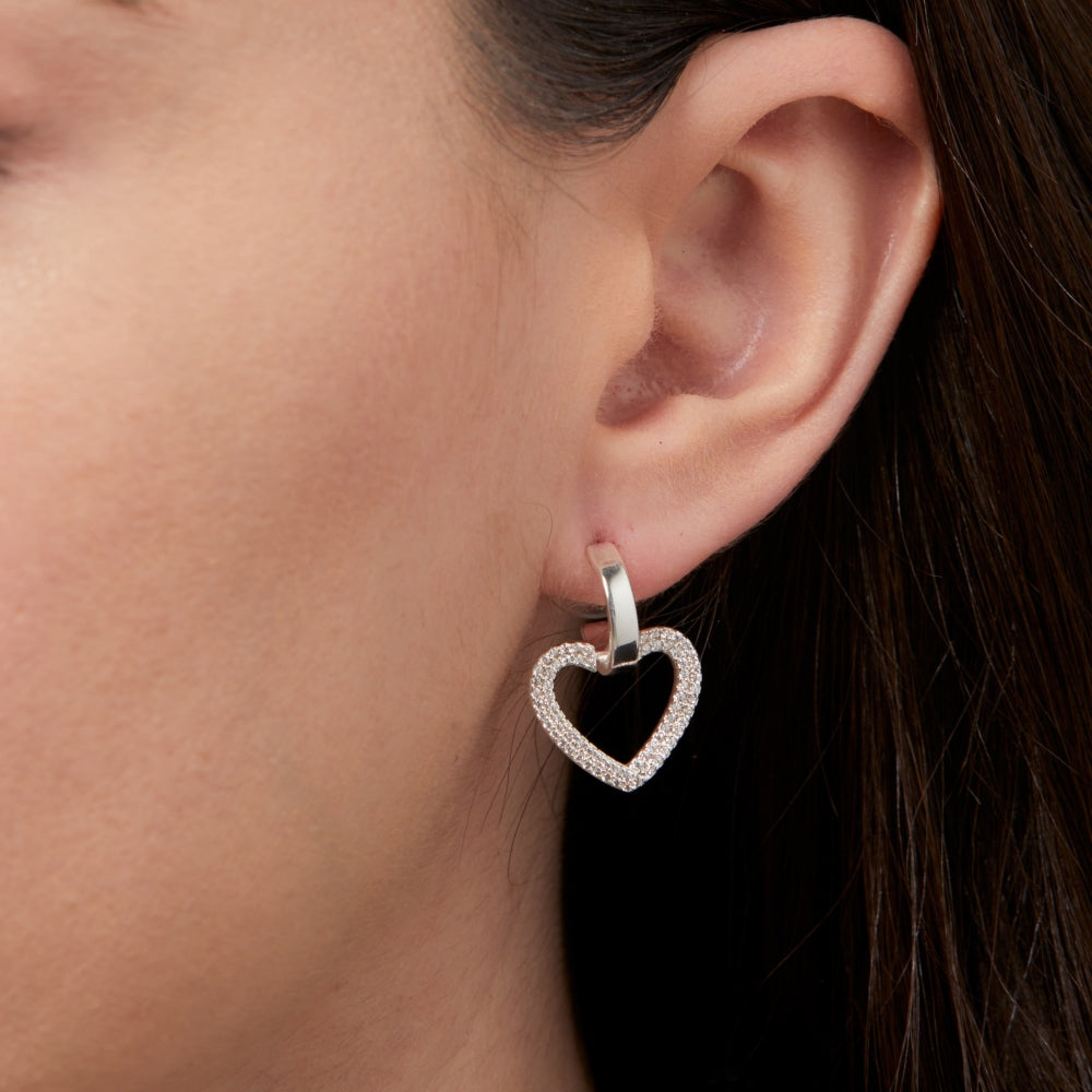 Silver Hoop & Heart Earrings