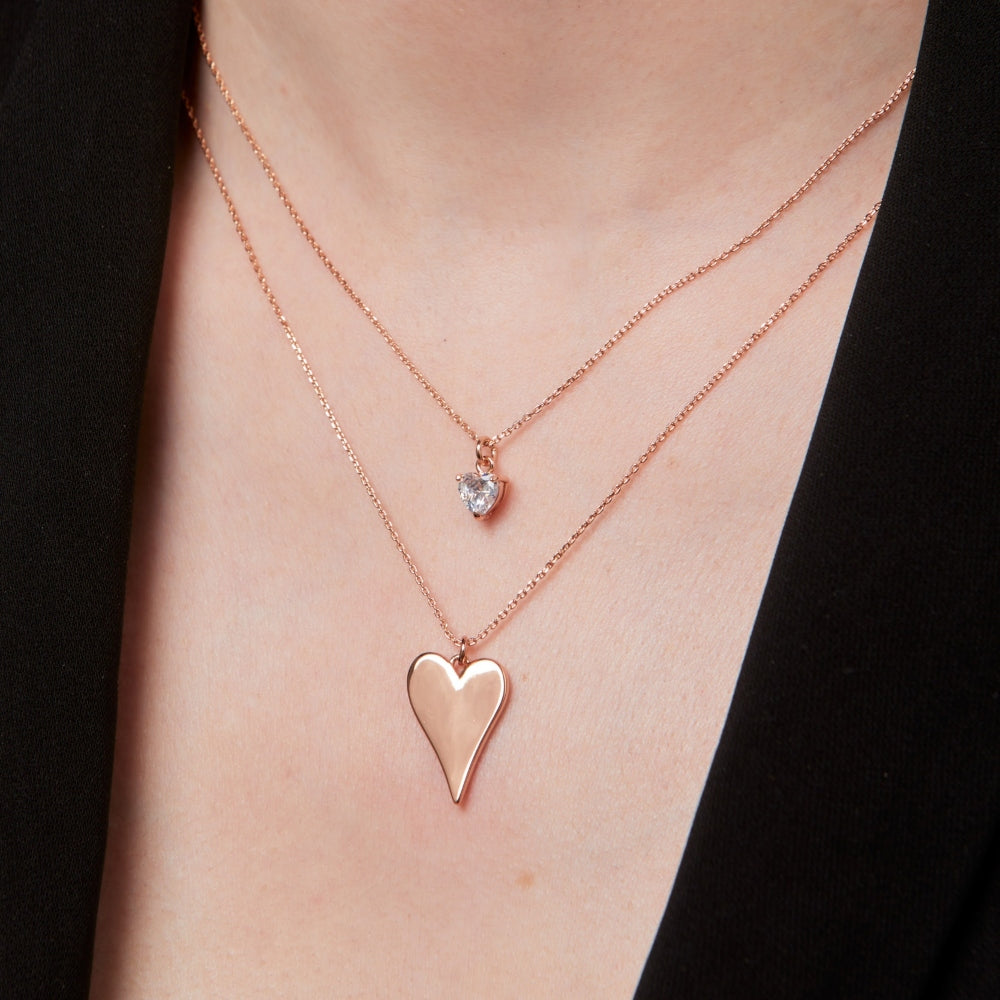 Rose Gold Duo Drooping Heart Necklace