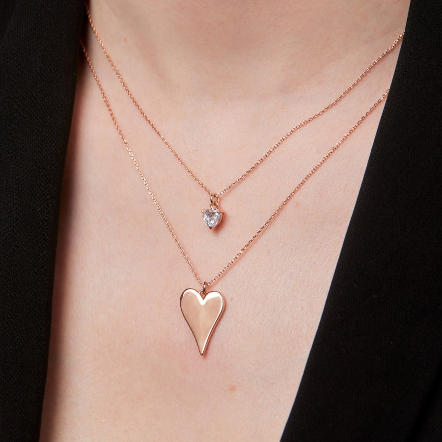 Rose Gold Duo Drooping Heart Necklace