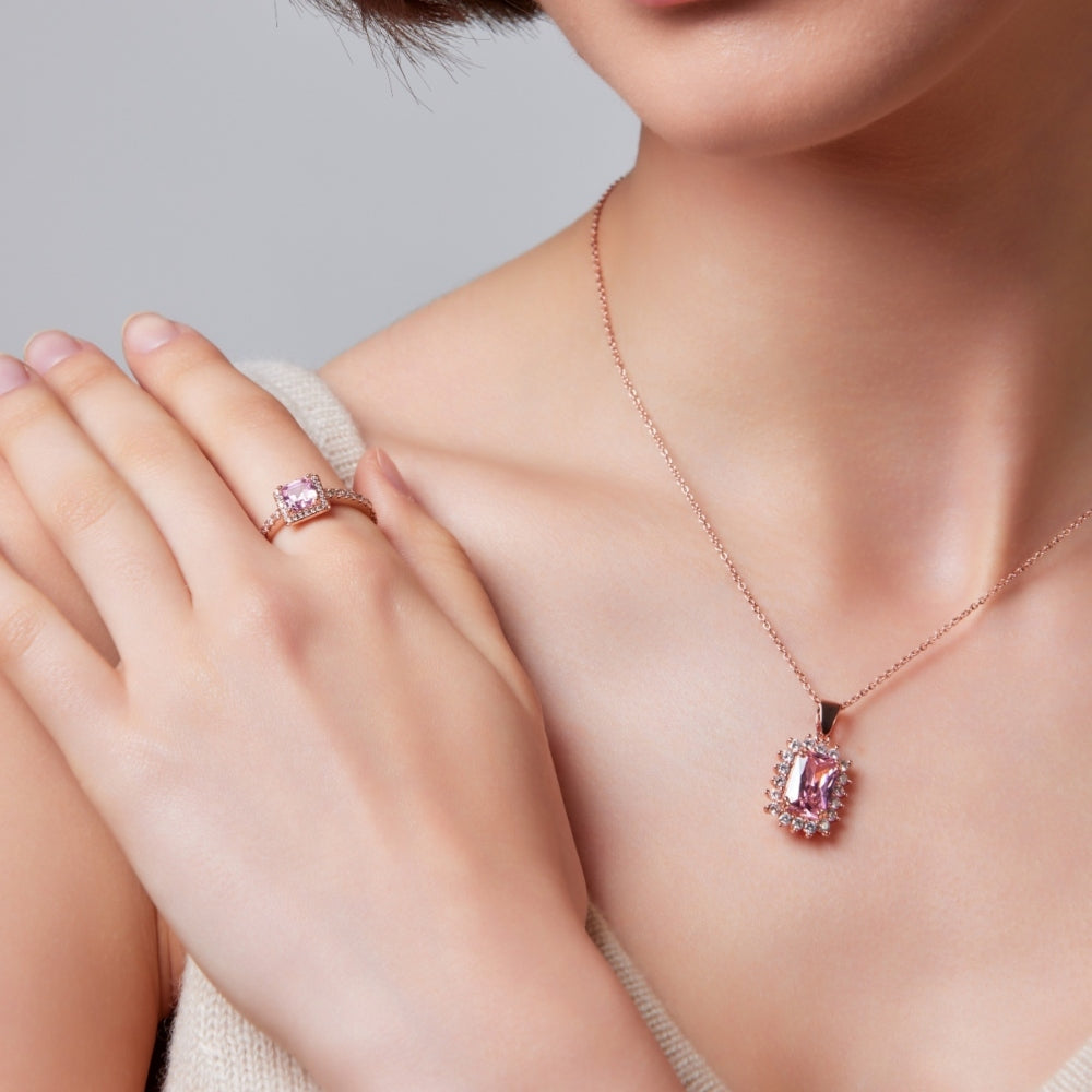 Pink CZ Rose Gold Ring Size 7