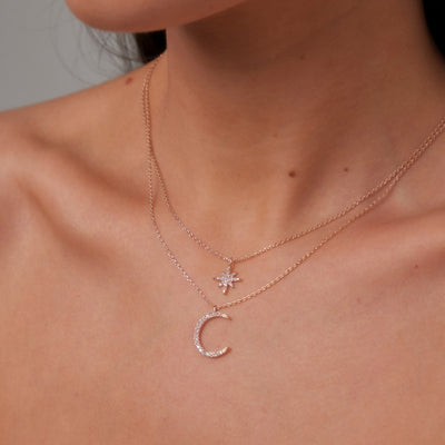Moon & Stars Layered Silver Necklace