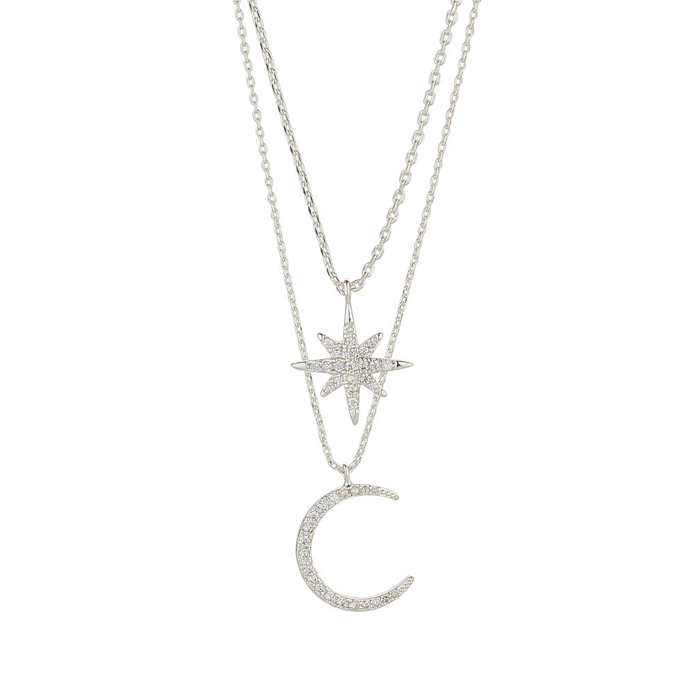 Moon & Stars Layered Silver Necklace
