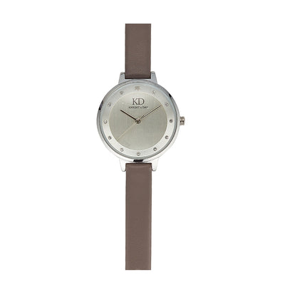 Grey Leather Strap Watch