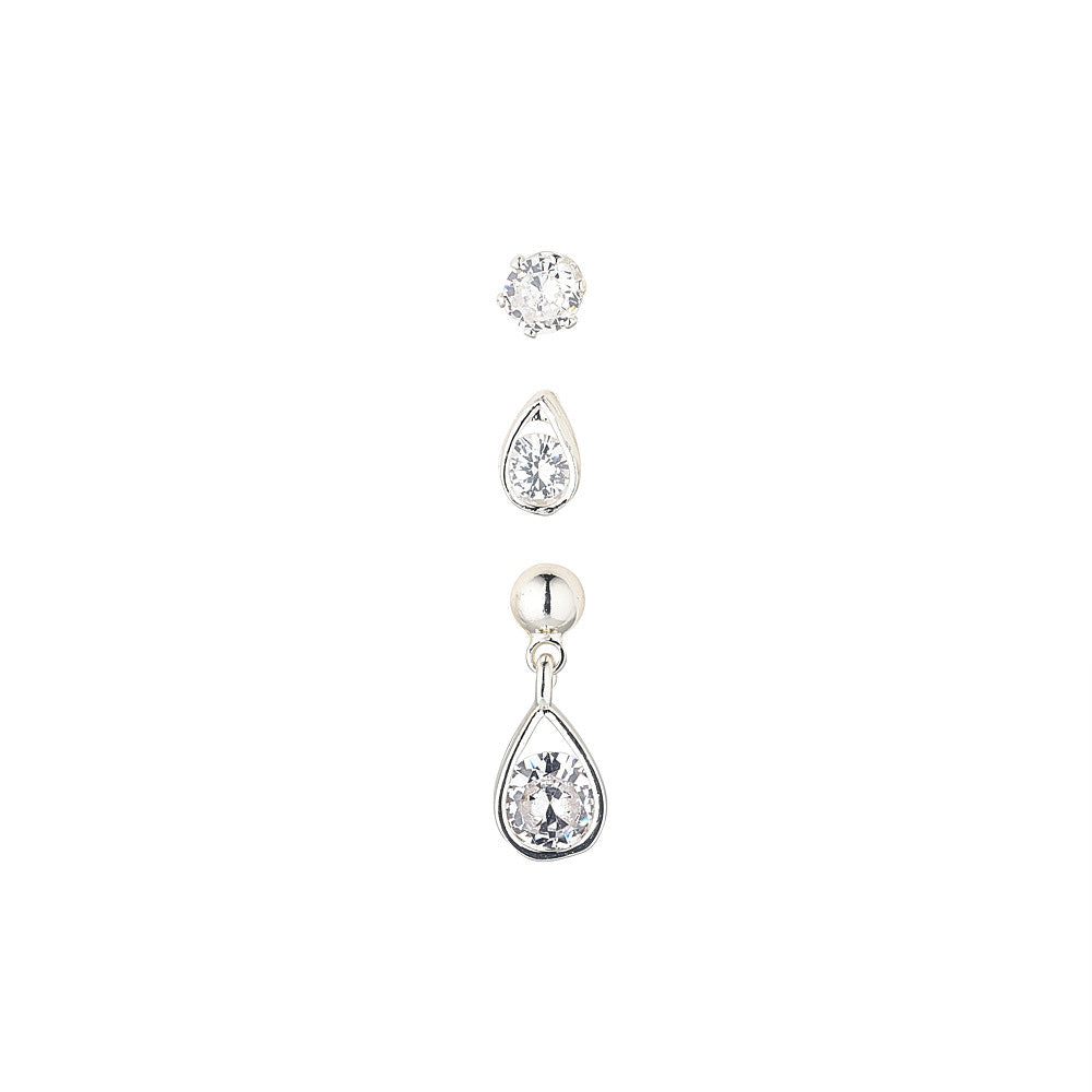 Tear Drop Silver Tri Set Earrings