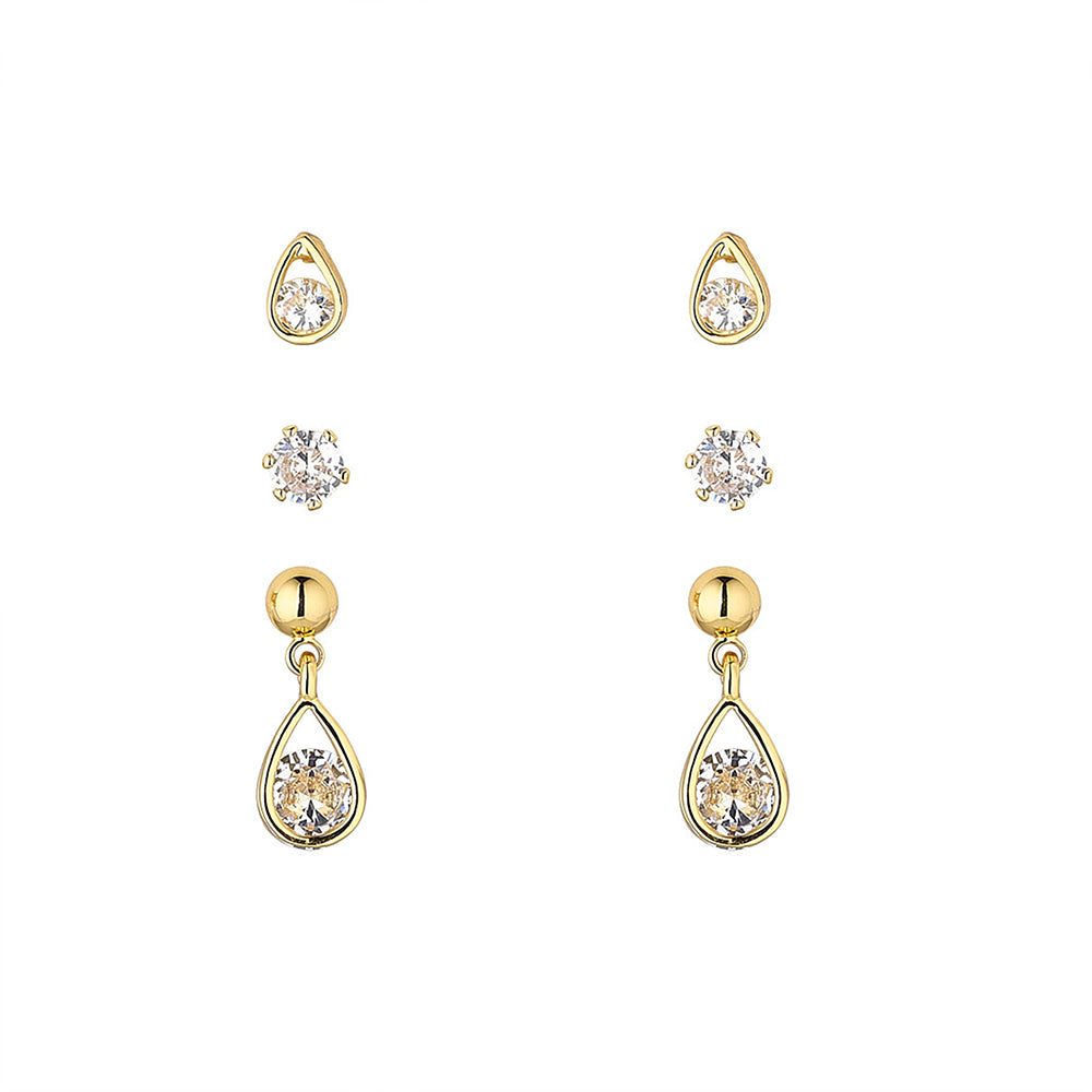 Teardrop Gold Tri Set Earrings