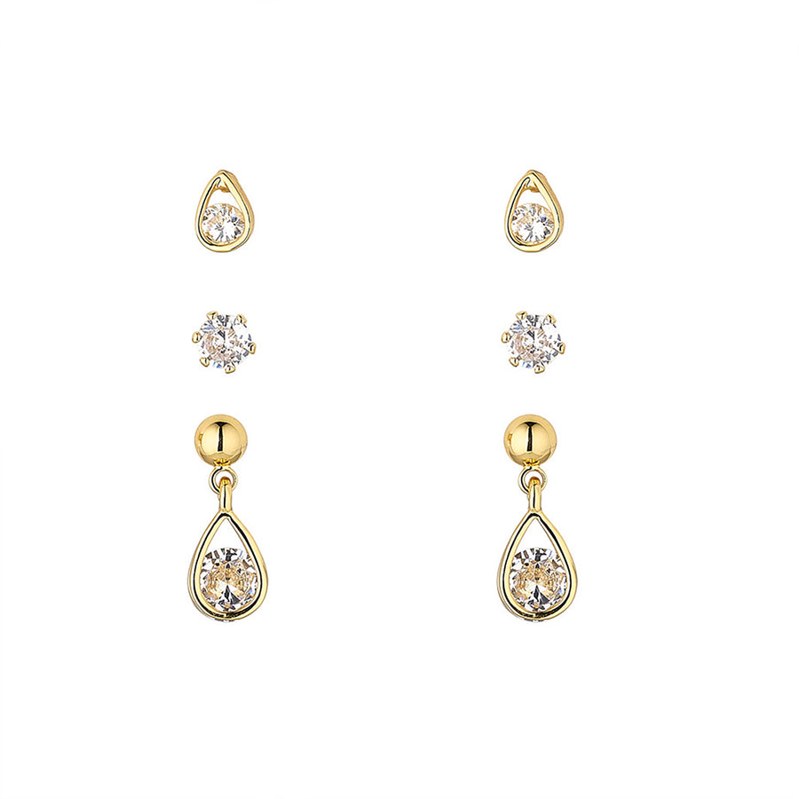 Tear Drop Gold Tri Set Earrings