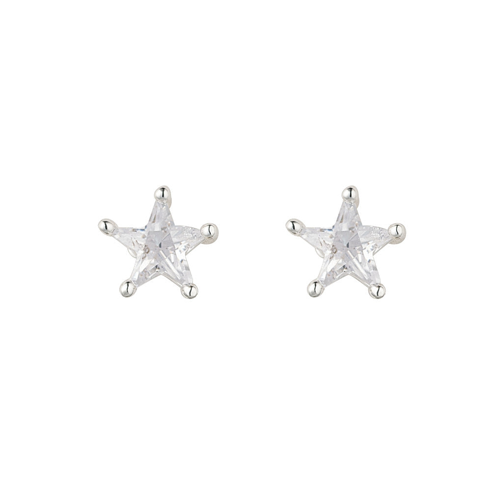 Tiny Silver Crystal Star Studs