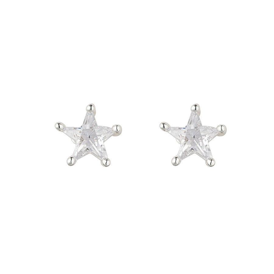 Tiny Silver Crystal Star Studs