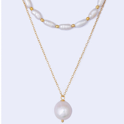 Layered Freshwater Pearl & Gold Bead Necklace