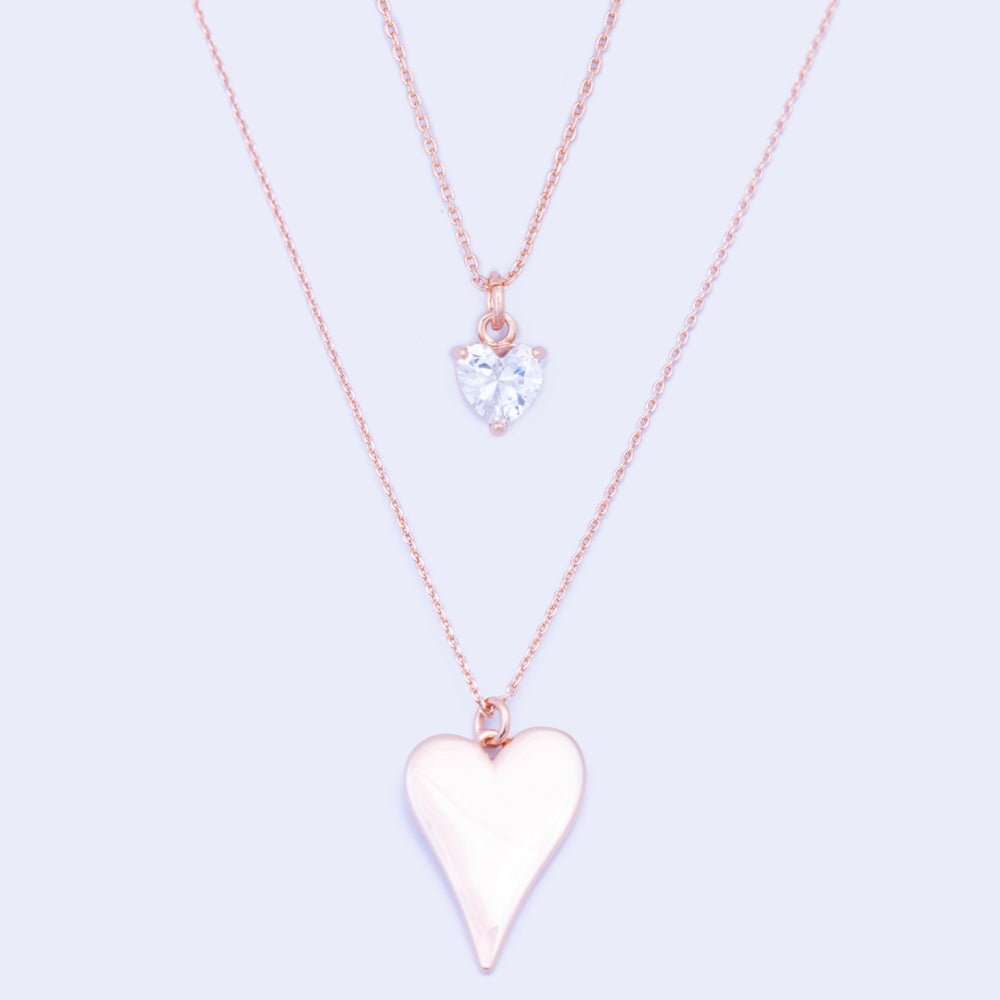 Rose Gold Duo Drooping Heart Necklace