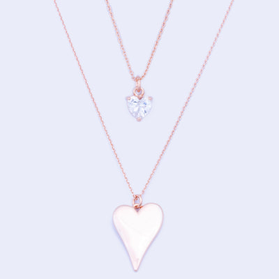 Rose Gold Duo Drooping Heart Necklace