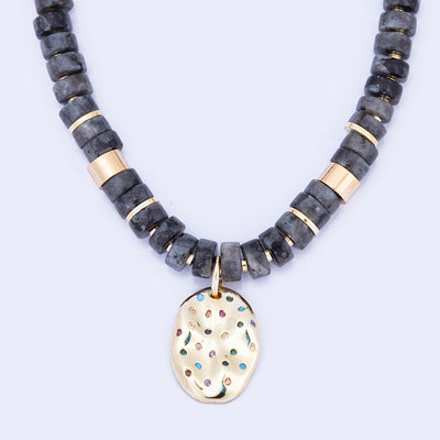 Gold & Labradorite Semi Precious Stones Necklace