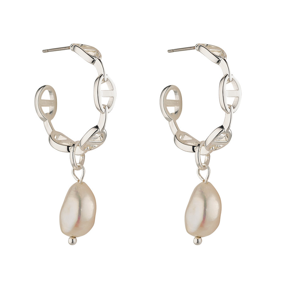 Freshwater Pearl Hoops, Silver